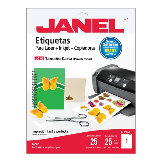 Janel Paquete de 25 Etiquetas Blancas de 216x279mm SKU: 1085165101