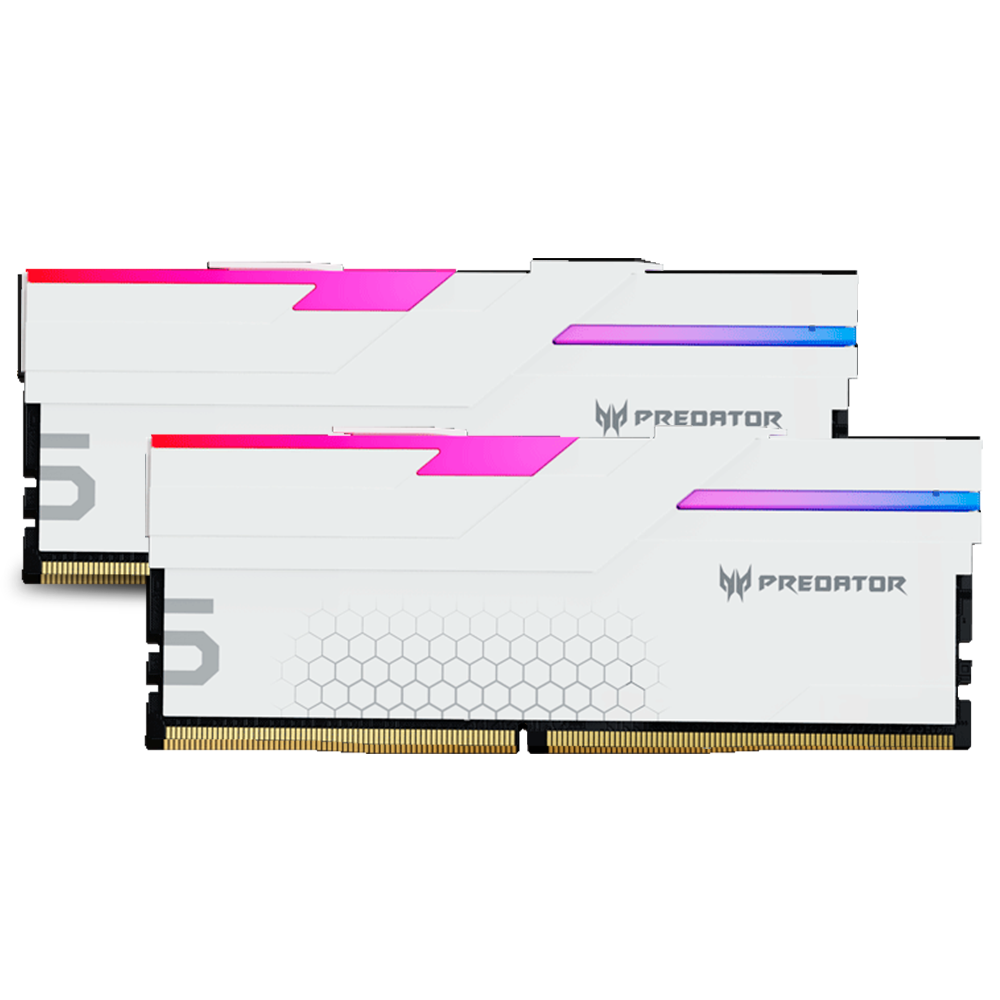 Kit Memoria RAM UDIMM Predator Hermes DDR5 RGB, 32GB (2 x 16GB) 7200Mhz, ECC Compatible con AMD e Intel en DDR5 CL34, 1.4V, XMP 3.0, Blanco, SKU: BL.9BWWR.405