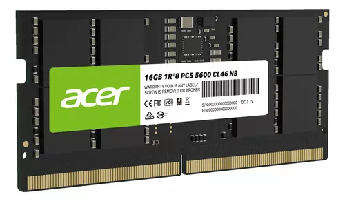 Memoria Ram Acer SD200 5600MHz, 16GB, CL46, Non-ECC, SO-DIMM 1.1V DDR5 SKU: BL.9BWWA.414