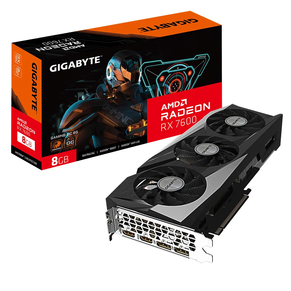Tarjeta de Video Gigabyte AMD AMD Radeon RX 7600 GAMING OC 8, 8GB 128-bit GDDR6, PCI Express 4.0 2 x HDMI, 2 x Displayport SKU: GV-R76GAMING OC-8GD