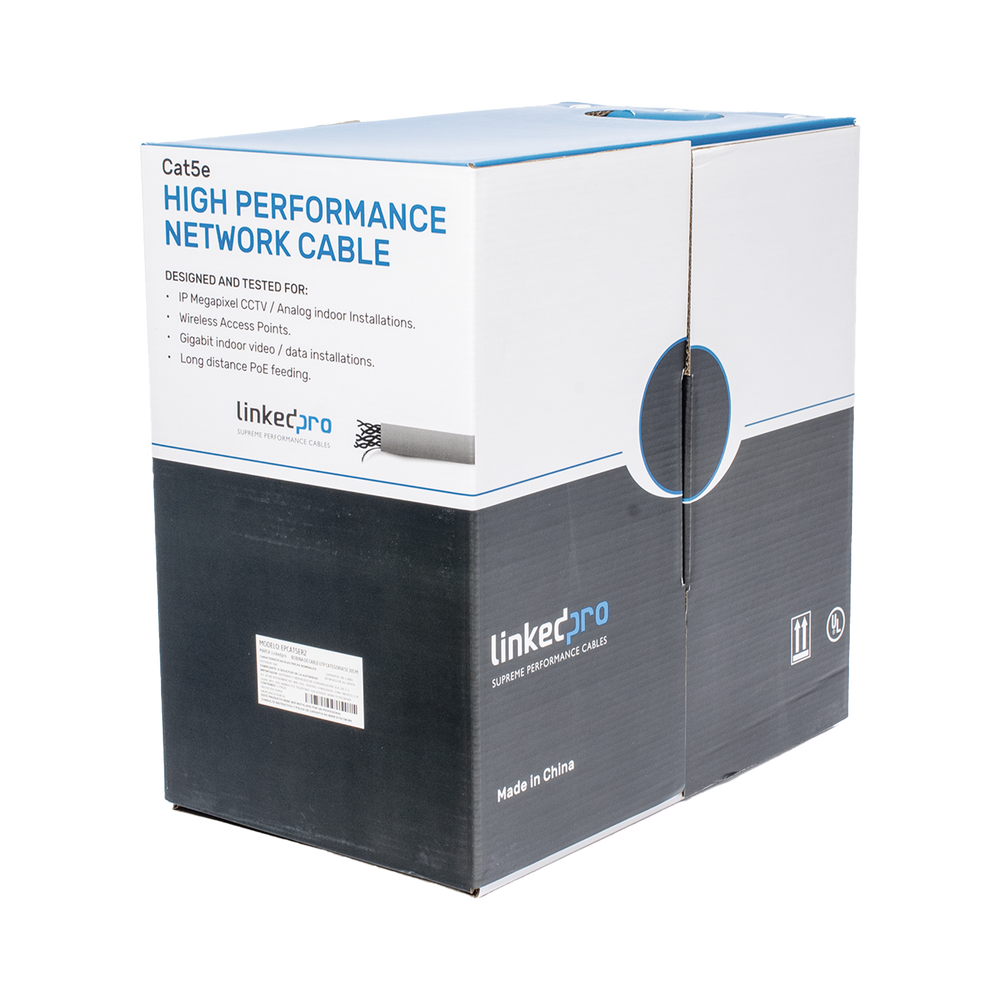 [EP-CAT-5E-R2] Bobina de cable de 305 m ( 1000 ft ) LINKEDPRO BY EPCOM, Cat5e, Aleación de Cobre y Aluminio ( CCA ), color Gris, Uso Interior. Calibre 24, UTP5 EPCAT5ER2 SKU: EP-CAT-5E-R2