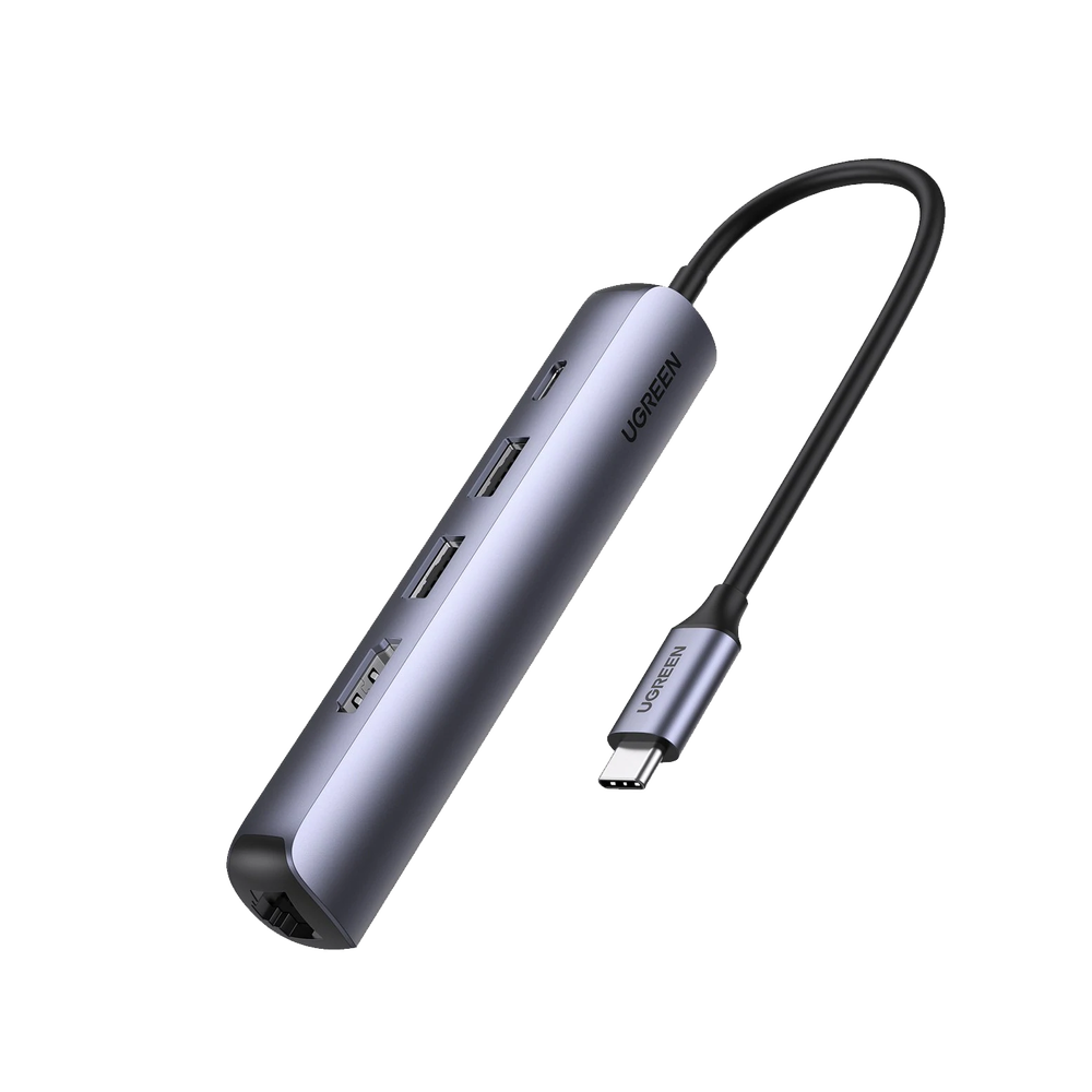 HUB USB-C (Docking Station) 5 en 1 | Ultra Delgado | 2 USB-A 3.1 a (5 Gbps) | HDMI 4K@60Hz | RJ45 (Gigabit Ethernet) | USB-C PD Carga Rápida 100W | Soporta OTG | Chips Inteligentes | Pequeño y Ligero | Caja de Aluminio SKU: 10919