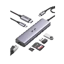 HUB USB-C (Docking Station) 7 en 1 | 2 USB-A 3.0 (5Gbps) | 1 USB-C PD Carga 100W | HDMI 4K@60Hz | RJ45 (Gigabit Ethernet) | Lector Tarjetas SD + Micro SD (TF) Uso Simultáneo | Cable de Nylon Trenzado | Caja de Aluminio. UGREEN SKU: 60515