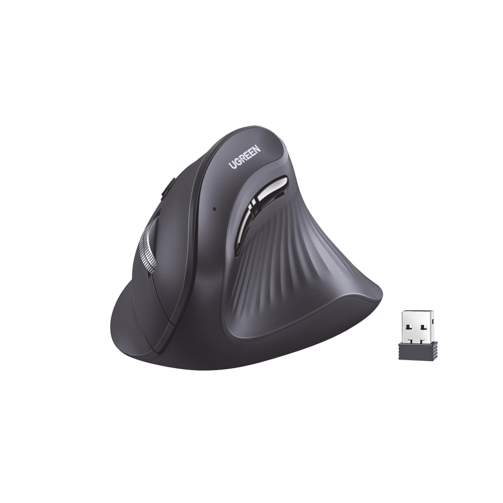 [25444] Mouse Inalámbrico en Angulo Vertical, 2.4G & Bluetooth, Conecta 3 dispositivos Simultáneamente, 4 Niveles de DPI, Clic Silencioso, 5 botones Silenciosos, Soporta Win, Mac, Linux & Chrome. UGREEN SKU: 25444