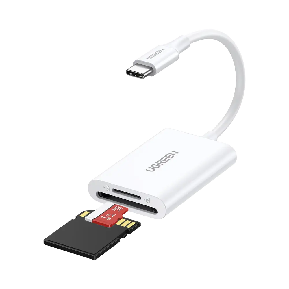 Lector de Tarjetas USB-C 3.1 | Soporta Micro-SD (TF) /SD | 5Gbps | 170 MB/s | OTG | Soporta hasta 2TB | Admite intercambio en Caliente | 2 tarjetas simultaneas | Soporta Windows/Mac OS/Linux | Color Blanco UGREEN SKU: 35506