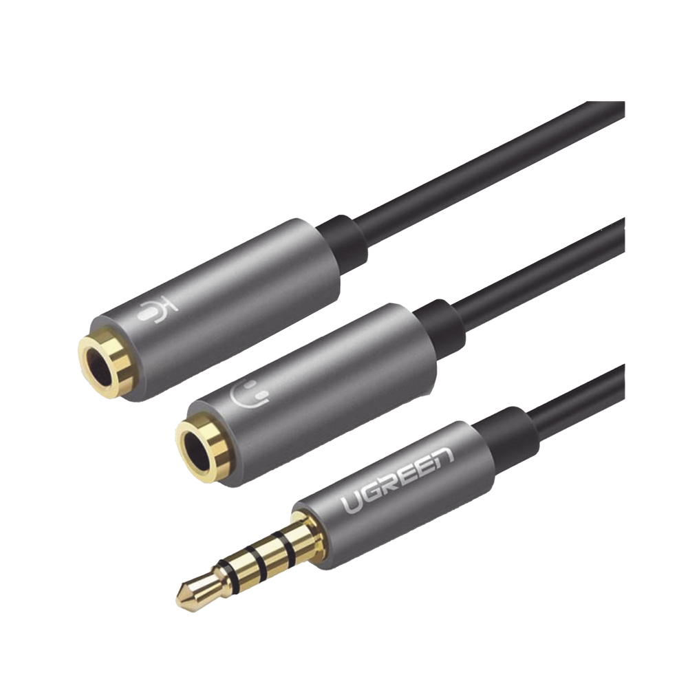 Cable Divisor en Y / De 3.5 mm Macho a Dos Salidas de 3.5 mm Hembra / CTIA, TRS / Núcleo de Cobre / TPE / Longitud 20 cm / Ideal para Separar el Micrófono de los Auriculares Auxiliar UGREEN SKU: 30619