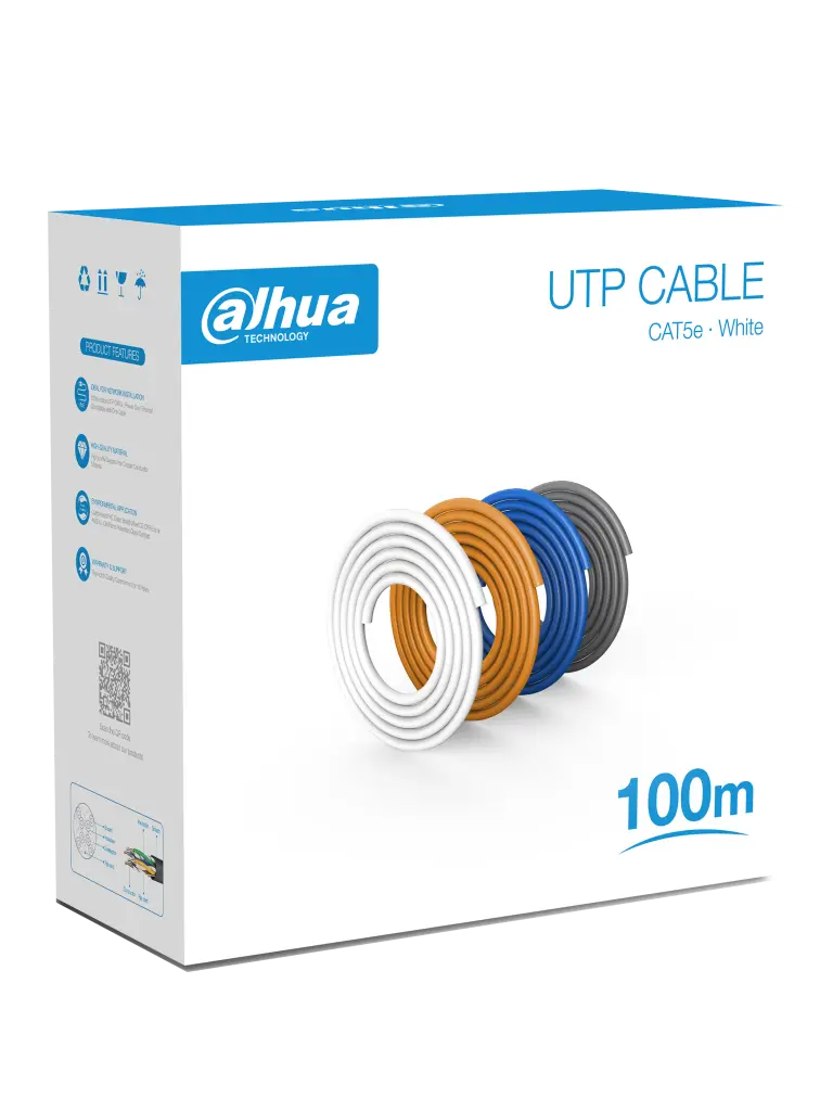 Dahua Bobina de Cable UTP para Videovigilancia Cat5E UTP, 100 Metros, Blanco, 100% Cobre y Cubierta Retardante de Flama Con Certificación ANSI, UL CM, Ideal para Redes y Videovigilancia CB-3019 SKU: DH-PFM920I-5EU-U-100