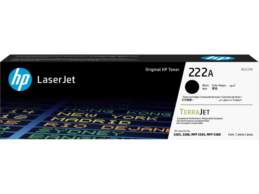 W2220A Negro Original Toner 222A HP LaserJet Pro 3203, 3288, MFP 3303, MFP 3388 1,300 Páginas SKU: W2220A
