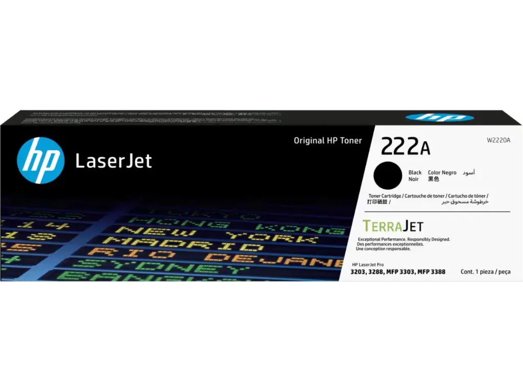 W2220A Negro Original Toner 222A HP LaserJet Pro 3203, 3288, MFP 3303, MFP 3388 1,300 Páginas SKU: W2220A