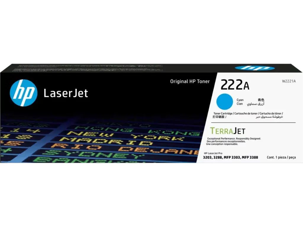 W2221A Cian Original Toner 222A HP LaserJet Pro 3203, 3288, MFP 3303, MFP 3388 1,200 Páginas SKU: W2221A