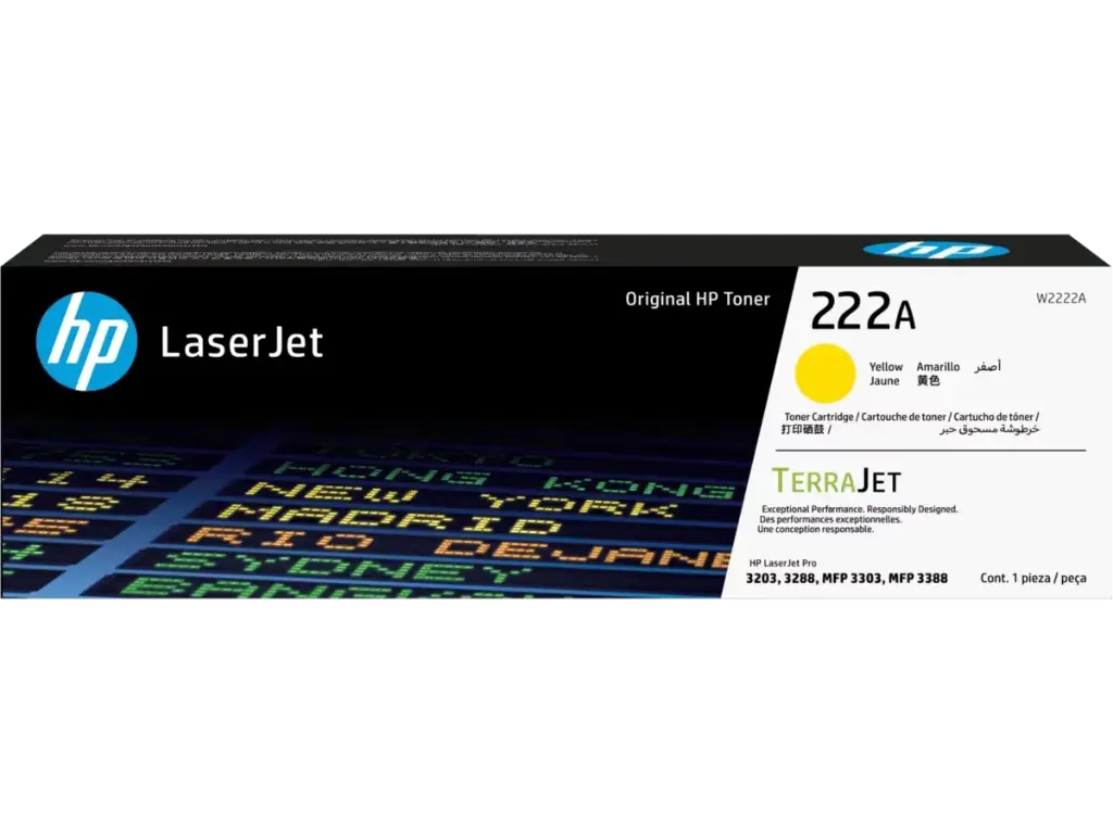 W2222A Amarillo Original Toner 222A HP LaserJet Pro 3203, 3288, MFP 3303, MFP 3388 1,200 Páginas SKU: W2222A