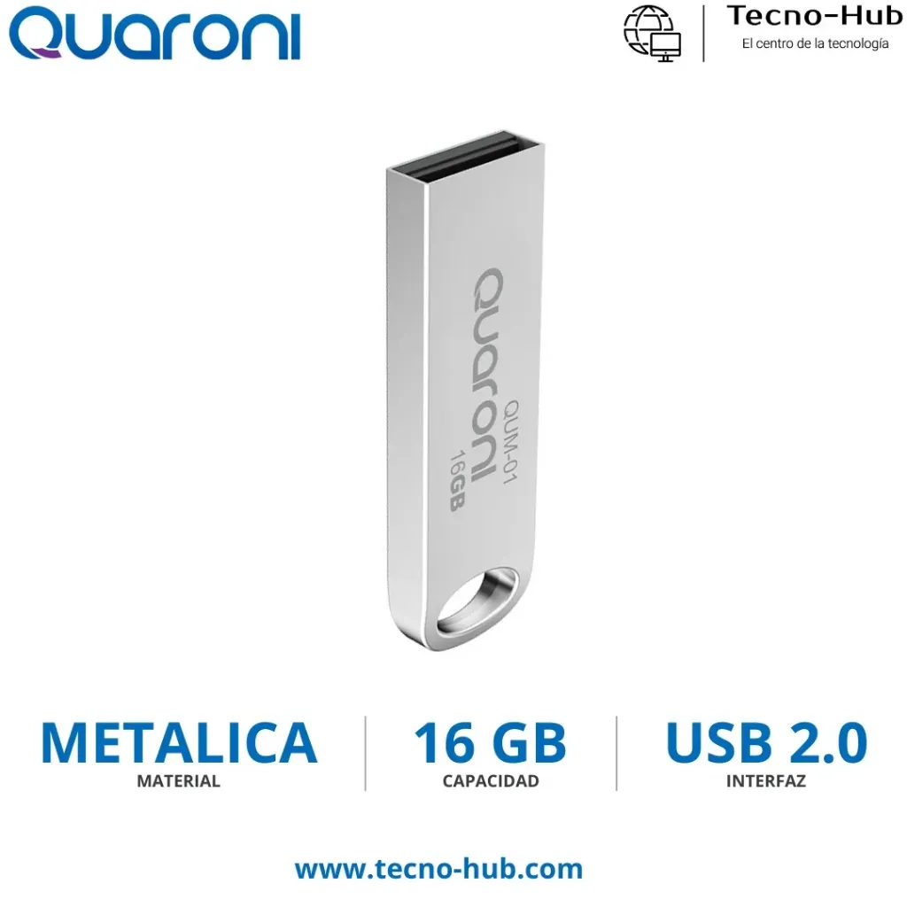 [QUM-01] Memoria USB Marca Quaroni QUM-01, 16GB, USB 2.0, Metal RAM-3943 SKU: QUM-01