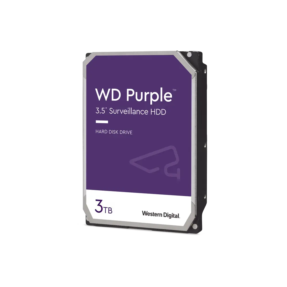 Disco Duro para Videovigilancia Western Digital WD Purple 3.5'', 3TB, SATA III, 6 Gbit/s, 5400RPM, 256MB Caché, 24x7, DVR NVR, 1-8 Bahías, 1-64 Cámaras HD-2878 SKU: WD33PURZ
