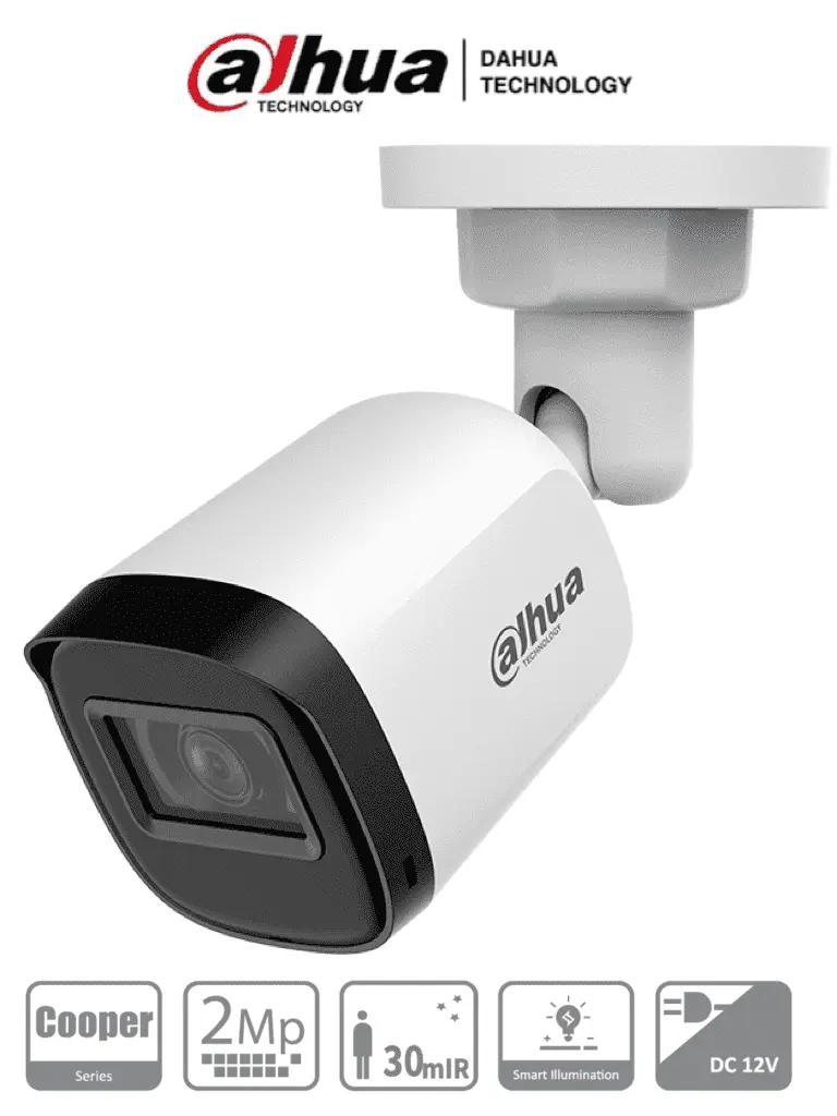 Dahua Cámara CCTV Bullet IR 2MP para Interiores/Exteriores Alámbrico, 1920 x 1080 Pixeles, Día/Noche - Lente 3.6MM 80° Grados, NOCTURNA DE 30 MTS/ Métalica, IP67, Soporta CVI/TVI/AHD/CVBS, Menu OSD SKU: B2A21N-U-0360B