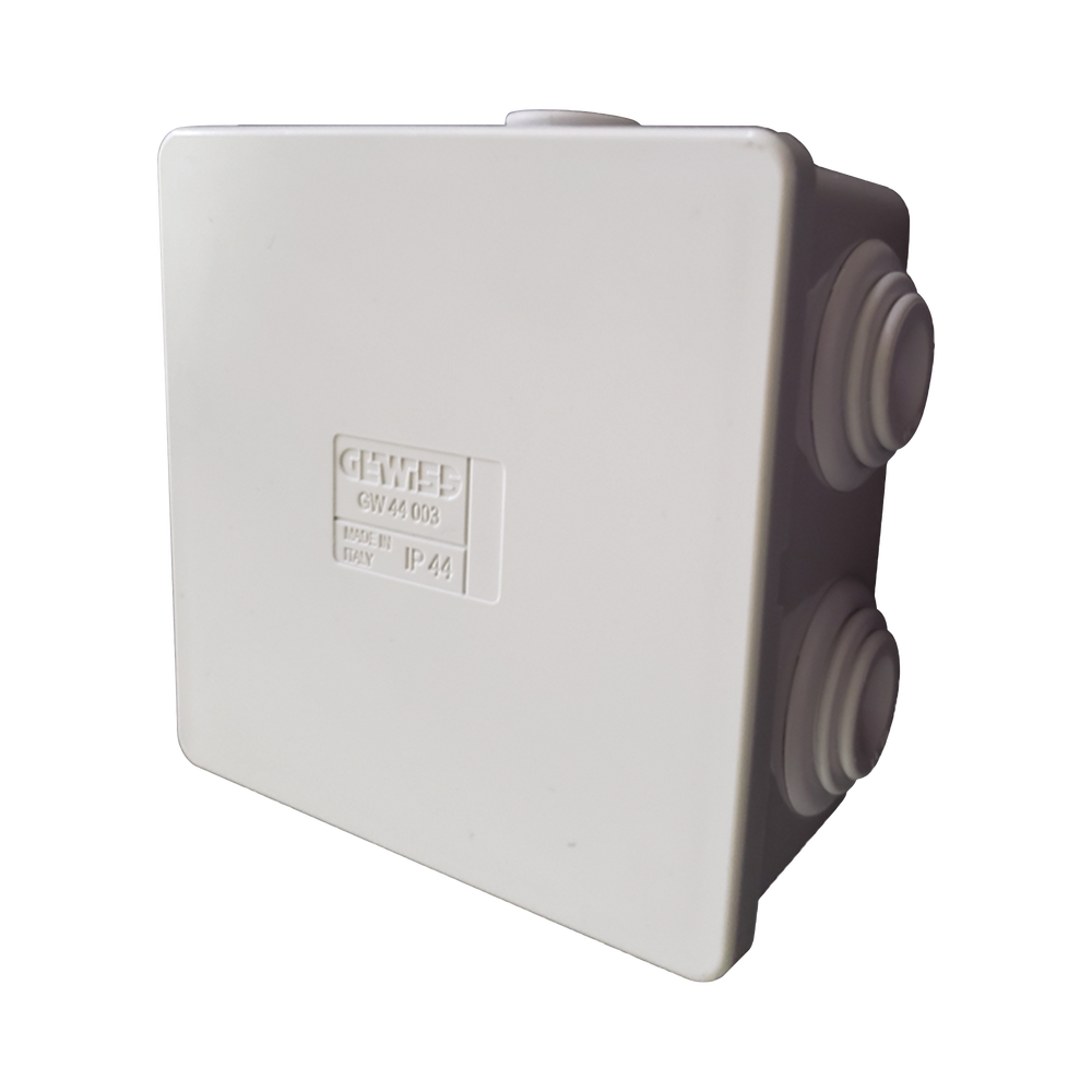 [GW-44-003] Caja de Conexiones de PVC Autoextinguible con 6 Entradas, Marca GEWISS Tapa a Presión, 80x80x40 MM (Medidas Internas, Mayor Área Permisible Para el Cable, Para Instalación al Exterior (IP44) SKU: GW-44-003