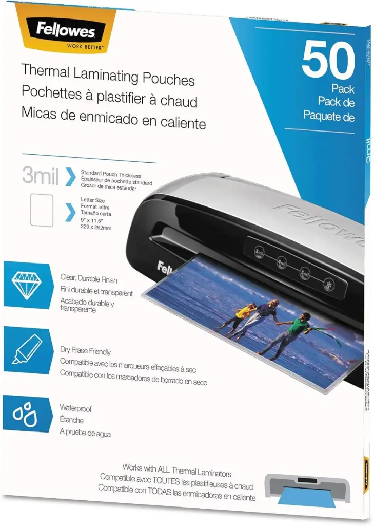 Mica Térmica Fellowes Tamaño Carta 3 Milésimas C/50 piezas para enmicadora  SKU: 5744301