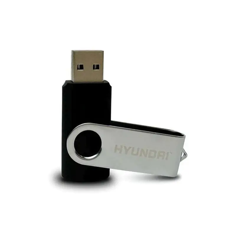 Memoria USB 32GB Hyundai Rotate Bravo U2BKP/32G Cuerpo Plastico/Metalico Color Negro/Plata  USB-A 2.0, Lectura 10MB/s, Escritura 3MB/s, Plata MEMHYU440 SKU: U2BKP/32G/NEW