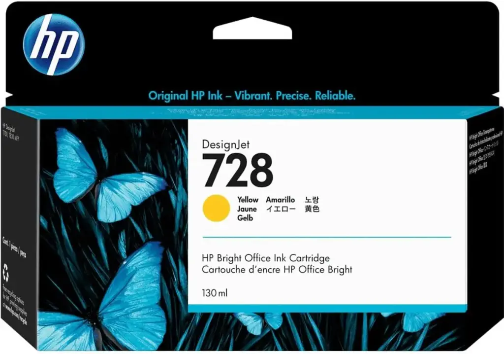 HP 728 Amarillo Original Cartucho de Tinta HP728 HP Designjet T730, T830 130ml SKU: F9J65A