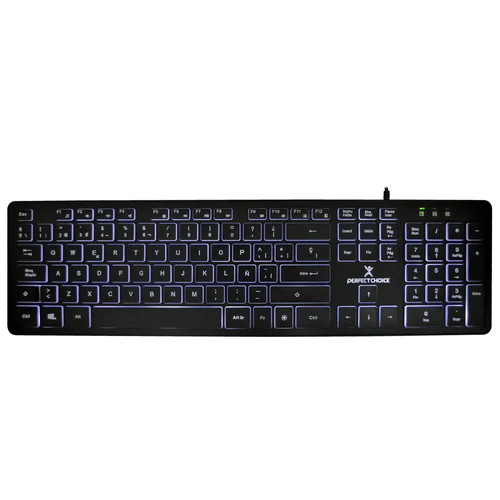 Teclado Perfect Choice, Alámbrico Slim, USB, Con Iluminación Backlight Negro (Español), KB-1069 SKU: PC-201304