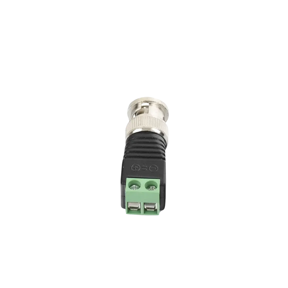 Adaptador de conector BNC macho a 2 terminales-tornillo para cables AWG-26-14, en aplicaciones Video Vigilancia, Níquel/ Oro/ PTFE y PVC. Epcom Titanium SKU: TT-RG-17
