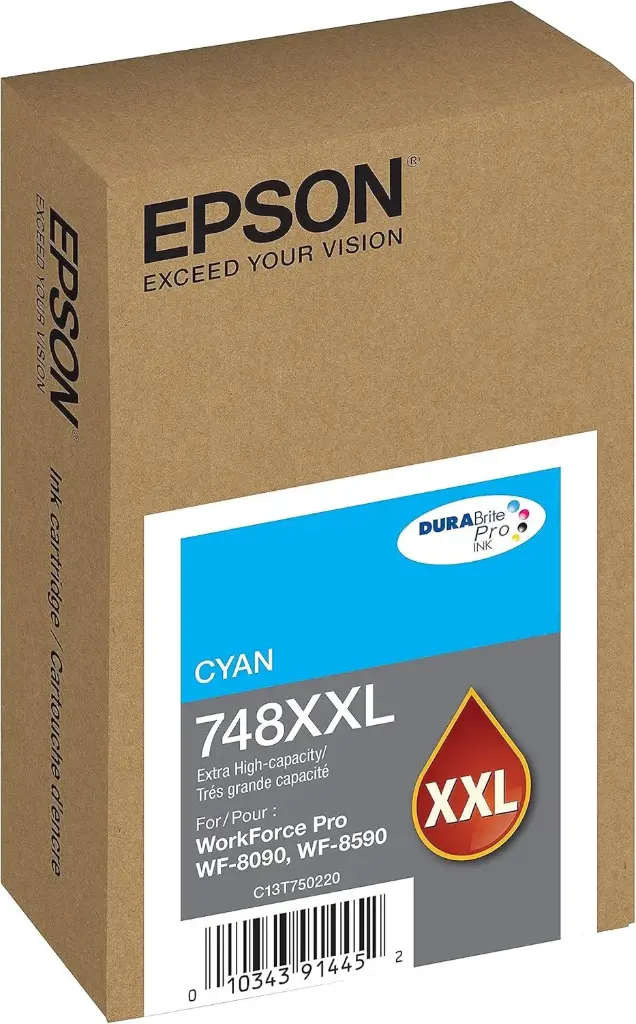 T748XXL Cian Original Cartucho de Tinta Para Epson WorkForce Pro WF-6090, WorkForce Pro WF-6590, 7,000 Páginas SKU: T748XXL220-AL