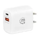 Manhattan Cargador de Pared, 20W, 1x USB 3.0, 1x USB C, Blanco SKU: 406291