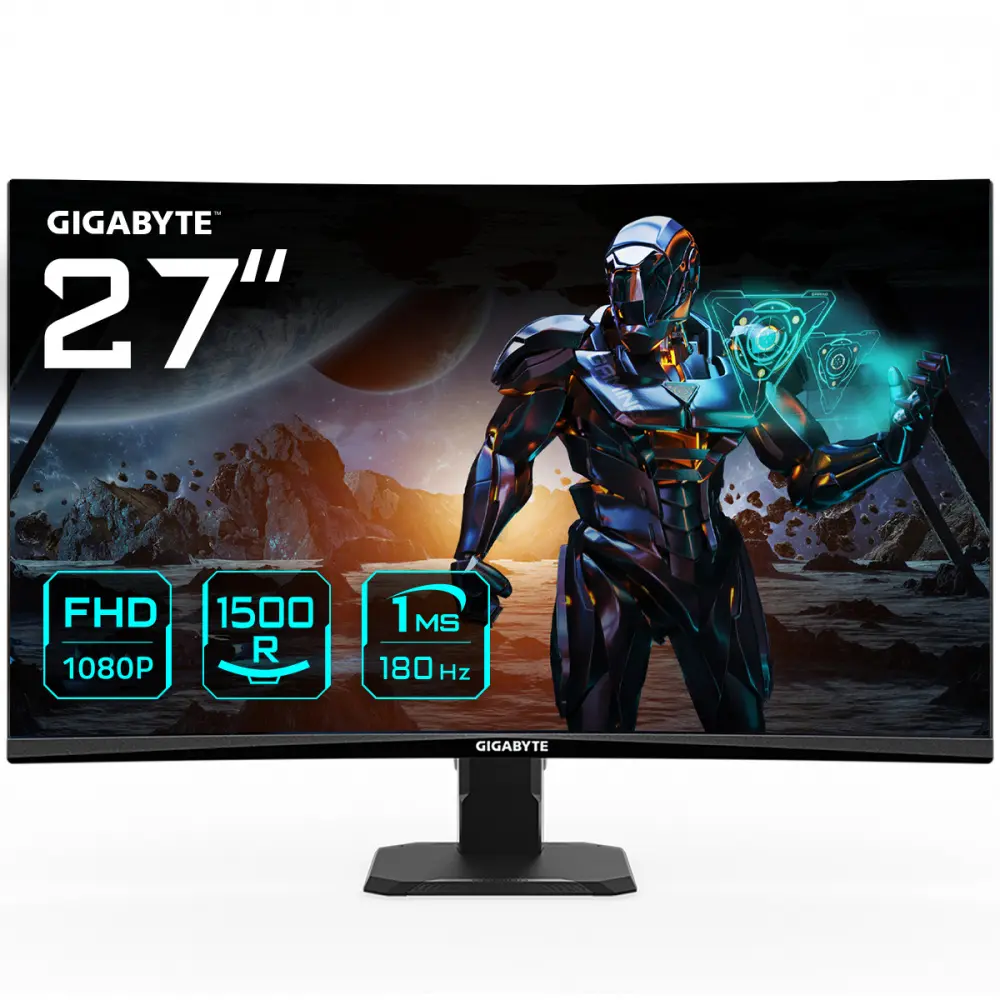 Monitor Gamer Curvo Gigabyte GS27FC LCD 27", 1920x1080 Full HD, FreeSync, 180Hz, HDMI, DisplayPort, Negro, AMD FreeSync, 1ms SKU: GS27FC