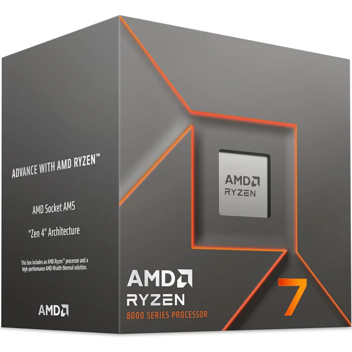 Procesador AMD Ryzen 7 8700F, (8va. Generación) S-AM5, 5GHz, 8 Núcleos, 16MB Caché, Requiere Tarjeta de Video, Incluye Disipador, CP-1389 SKU: 100-100001590BOX