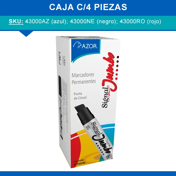 Caja Marcador Permanente Signal Jumbo, Punta Cincel, Color Negro, 4 Piezas, SKU: 43000NE