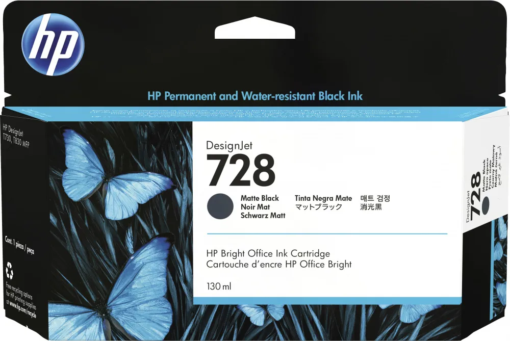 [3WX25A] HP 728 Negro Mate Original Cartucho de Tinta HP728 HP Designjet T730, T830 130ml SKU: 3WX25A