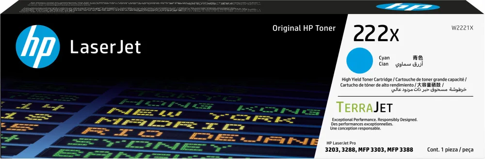 [W2221X] W2221X Cian Original Toner 222X HP LaserJet Pro 3203, 3288, MFP 3303, MFP 3388 2,500 Páginas SKU: W2221X