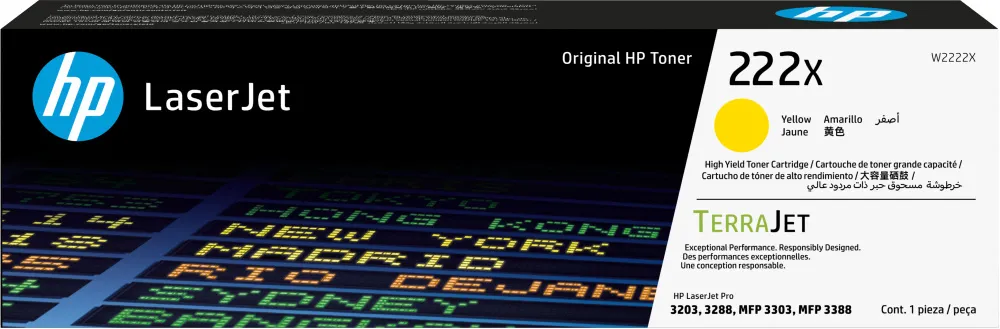 [W2222X] W2222X Amarillo Original Toner 222X HP LaserJet Pro 3203, 3288, MFP 3303, MFP 3388 2,500 Páginas SKU: W2222X