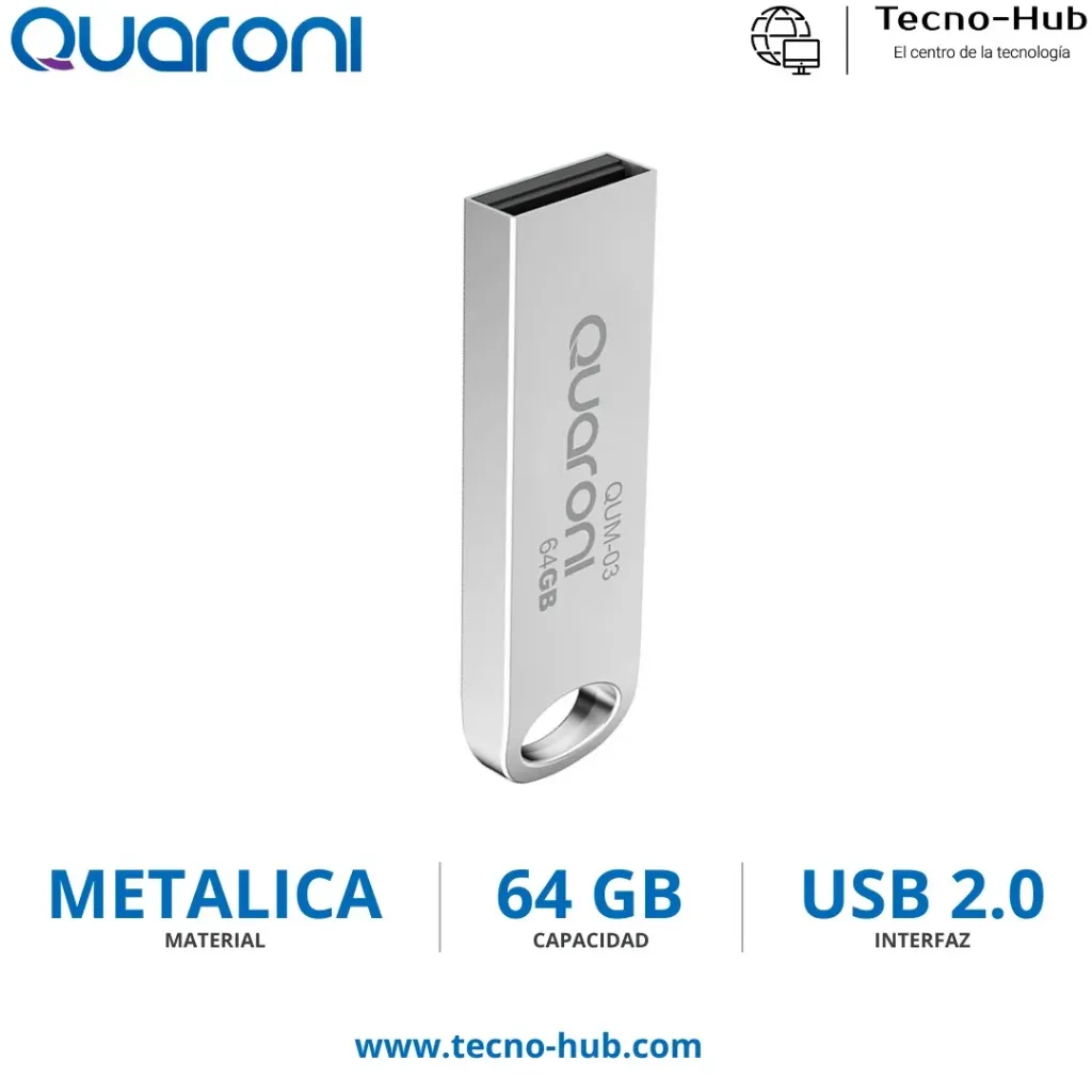 [QUM-03] Memoria USB Marca Quaroni QUM-03, 64GB, USB 2.0, Metal RAM-3944 SKU: QUM-03