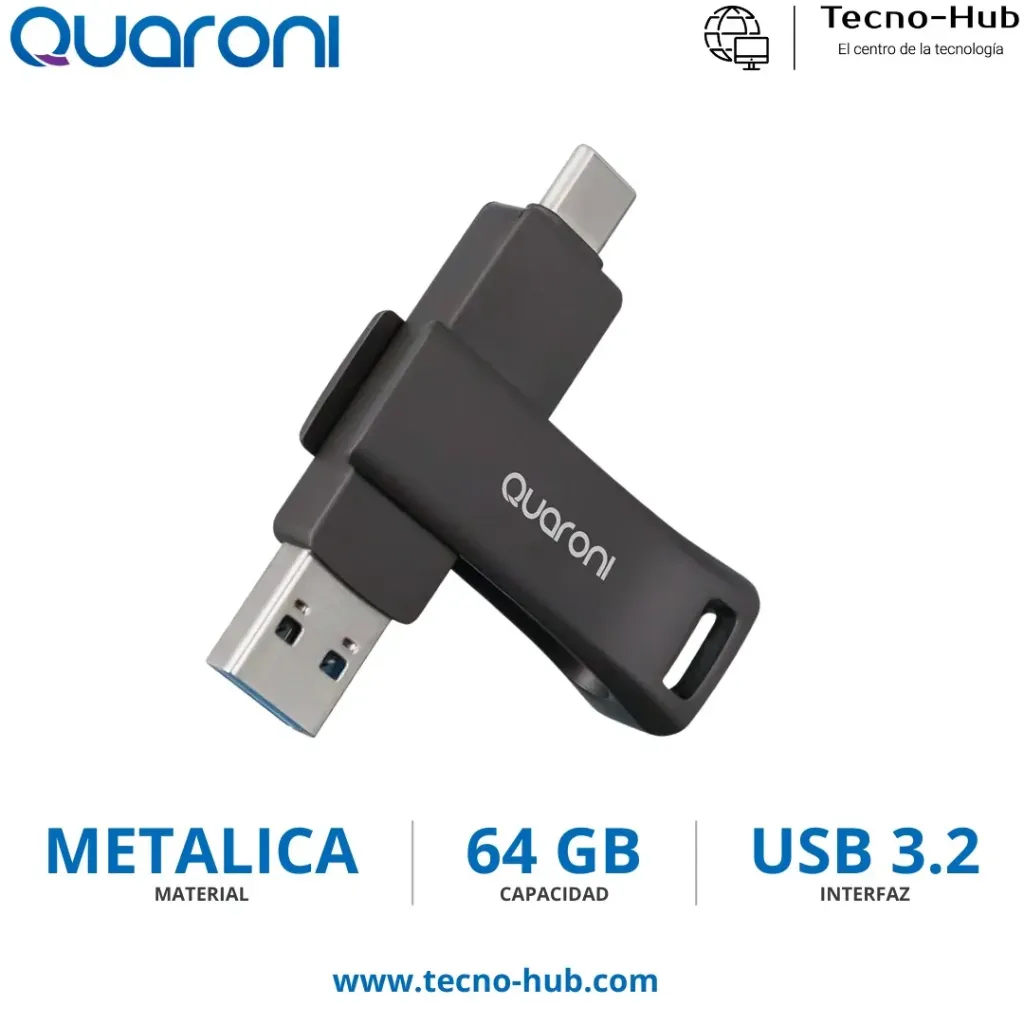 [QUM-06] Memoria USB Quaroni QUM-06, 64GB, Dual Tipo C, USB 3.2, Metal RAM-4317 SKU: QUM-06