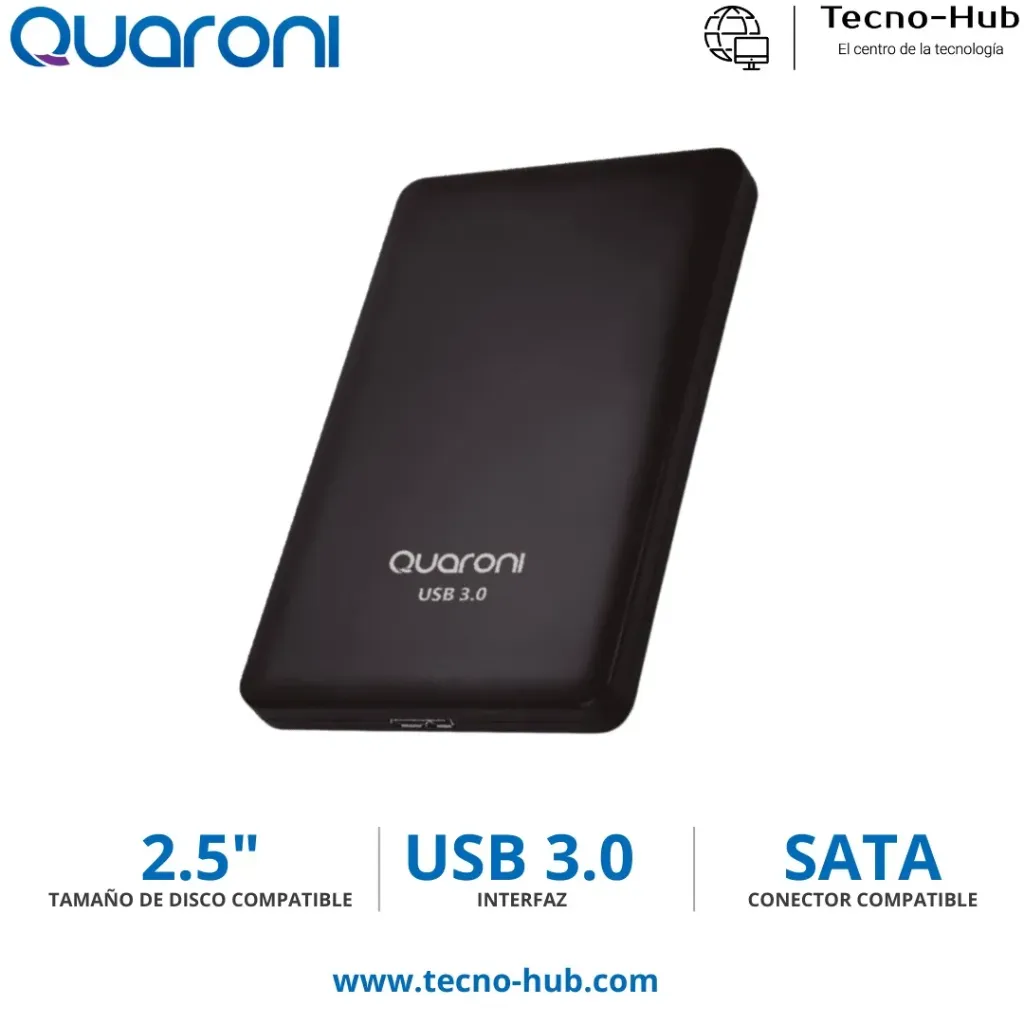 [QE02] Quaroni Gabinete de Disco Duro QE02 2.5", SATA, DE 7MM / 9.5MM, USB 3.0, Negro AC-10153 SKU: QE02