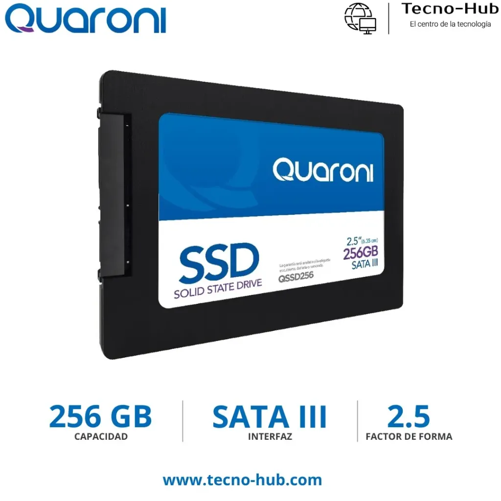 SSD Quaroni QSSD256, 256GB, 2.5", 450MB/s Escritura, 510 MB/s Lectura, SATA III, HD-3025 SKU: QSSD256