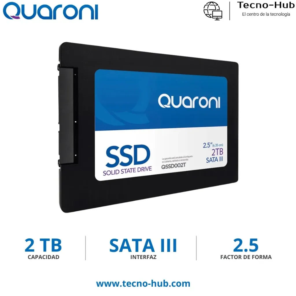 [QSSD002T] SSD Quaroni QSSD002T, 2 TB, 2.5", 470 MB/s Escritura, 500 MB/s Lectura, SATA III, HD-3168 SKU: QSSD002T