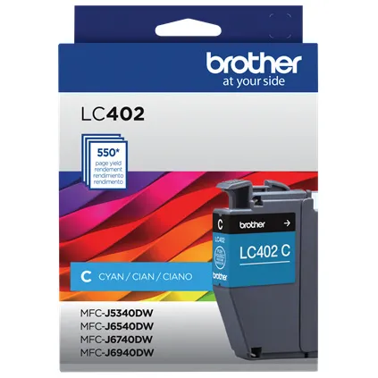 LC402C Cian Original Cartucho de Tinta LC-402C Brother MFC-J5340DW, MFC-J6540DW, MFC-J6740DW, MFC-J6940DW Rendimiento Estándar, 550 Páginas SKU: LC402C