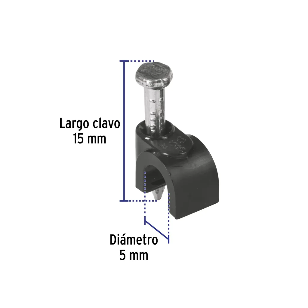 Bolsa con 20 grapas negras de 5 mm para cable redondo Volteck GCU-5N SKU: 48280