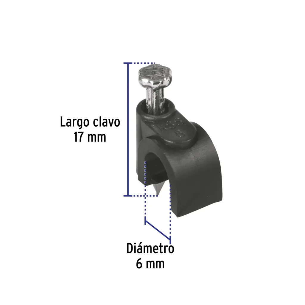 Bolsa con 20 grapas negras de 6 mm para cable redondo Volteck GCU-6N SKU: 48270