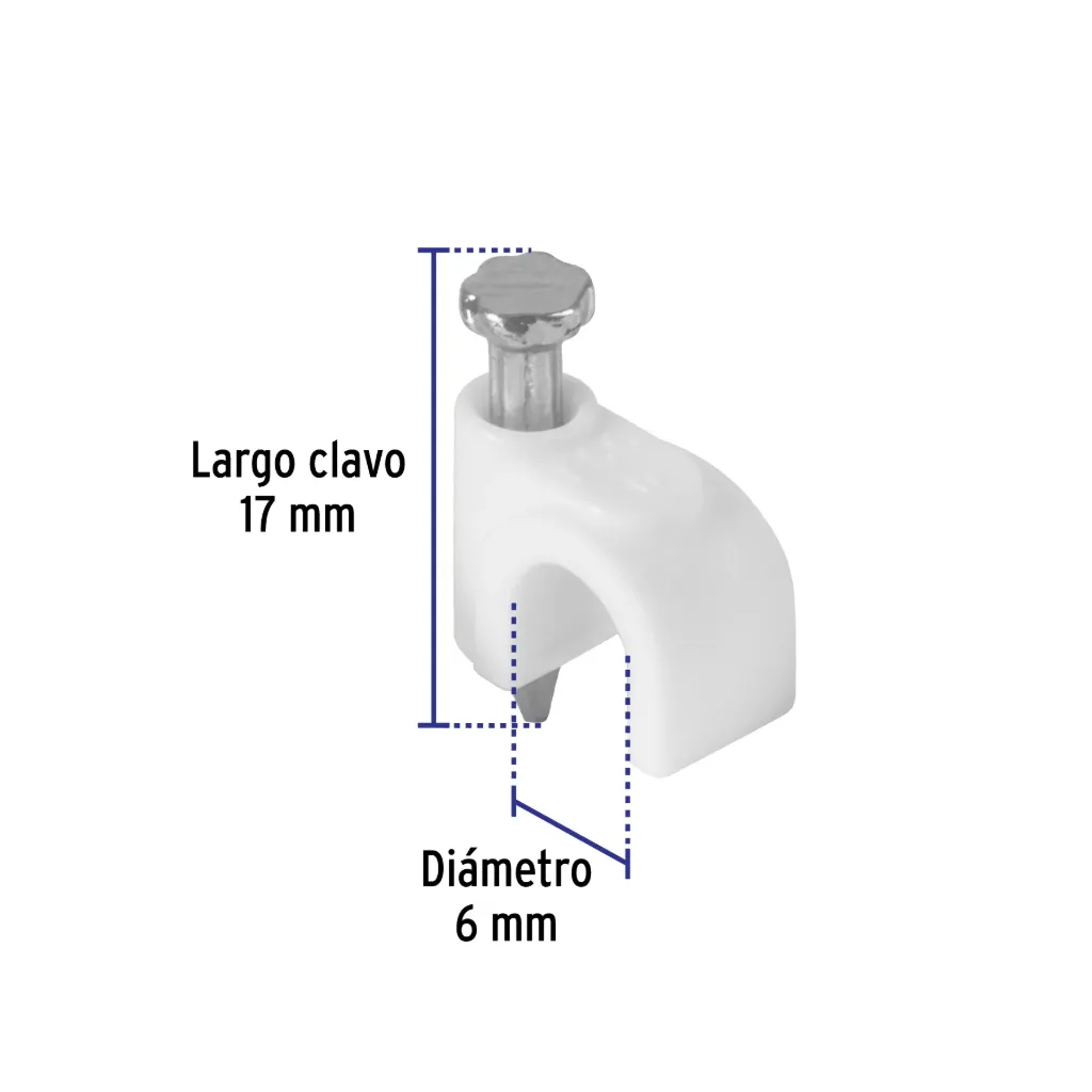 Bolsa con 20 grapas blancas de 6 mm para cable redondo Volteck GCU-6B SKU: 48272