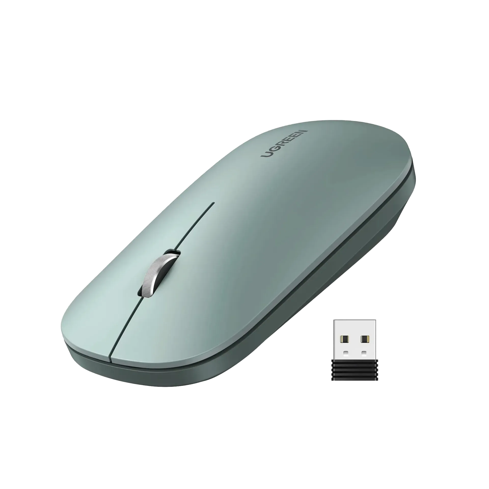 [90374] Mouse Ugreen Óptico 90374, Inalámbrico, Silencioso RF Inalámbrico, 4000 DPI, Verde, DPI 1000,1600,2000,4000 (Ajustable), Alcance 10m, Scroll de Aluminio, No Incluye Batería SKU: 90374
