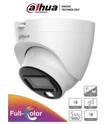 Cámara Domo Full Color 5MP, micrófono integrado, lente 3.6 mm, Visión 88°. Ofrece imagen a color 24/7, WDR real 120dB, LEDs para 20 metros, IP67 SKU: AC-HDW1509TLQ-A-LED