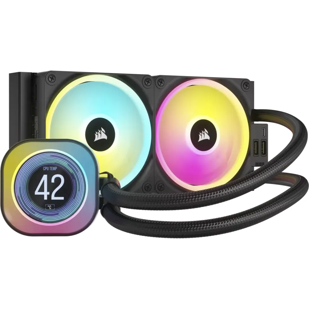 Corsair iCue Link H100I LCD RGB Enfriamiento Líquido para CPU, 2x 120mm, hasta 2400RPM, Negro, Socket S-1851, S-1700, S-1200, S-AM5, S-AM4 SKU: CW-9061007-WW
