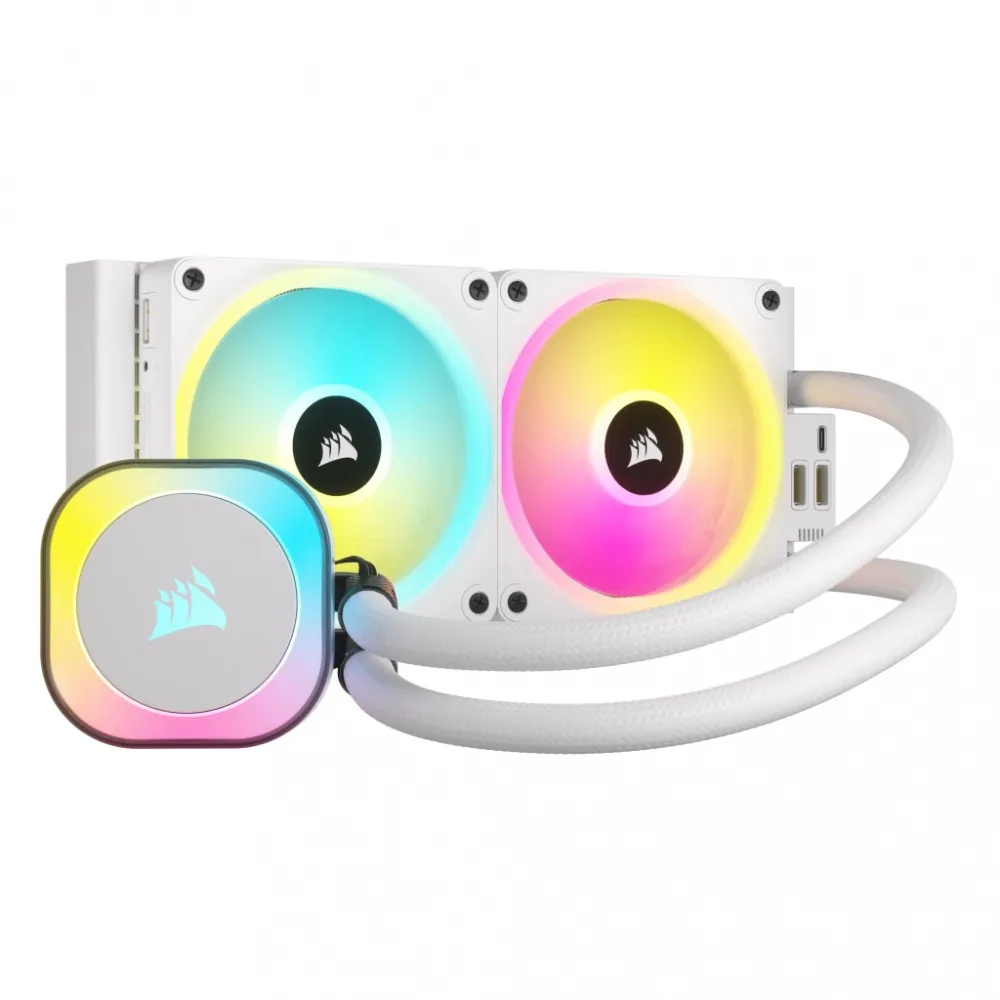 Corsair iCue Link H100I LCD RGB Enfriamiento Líquido para CPU, 2x 120mm, hasta 2400RPM, Blanco, Socket S-1851, S-1700, S-1200, S-AM5, S-AM4 SKU: CW-90610