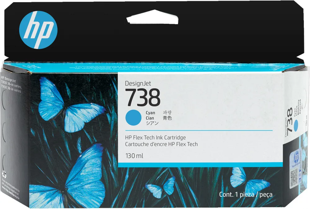 HP 738 Cian Original Cartucho de Tinta HP738 HP DesignJet T850, DesignJet T950 130ml SKU: 498N5A