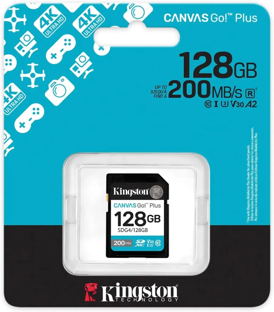 Kingston Tarjeta De Memoria SD, Canvas Go Plus Gen4, Capacidad: 128GB, 4K, Clase 10, UHS-I, U3, V30, Lectura: 200MB/s, SKU: SDG4/128GB