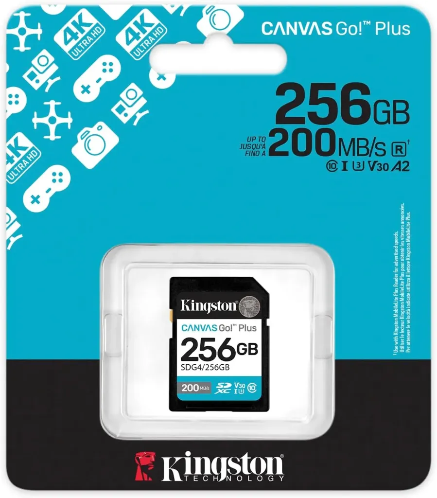 Kingston Tarjeta De Memoria SD, Canvas Go Plus Gen4, Capacidad: 256GB, 4K, Clase 10, UHS-I, U3, V30, Lectura: 200MB/s y Escritura: 160MB/s SKU: SDG4/256GB