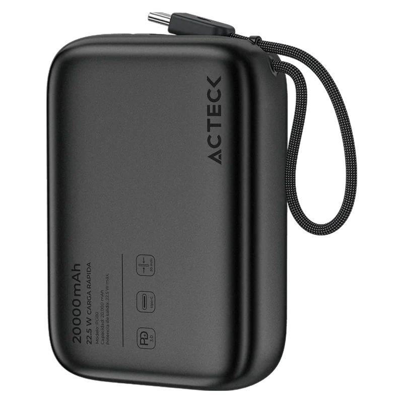 Cargador Portátil Acteck Power Bank Energon Go Plug Max PG80, 20Ah, Negro, BATACT010 SKU: AC-945608