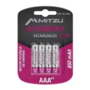 Pilas Recargables Mitzu MNM-4XAAA850 (Tamaño AAA), Baterías de Níquel-Metal Hidruro (NiMH) de 1.2 Volts, Capacidad de 850 mAh, Blíster con 4 Piezas, MIT-PIL-4AAA850 SKU: MNM-4XAAA850